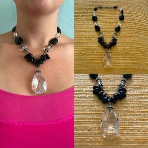 Barse 925 sterling silver & black onyx beaded chandelier necklace